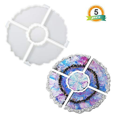 LET'S RESIN Agate Cut Geode Coasters Resin Molds, 5PCS Puzzle Geode Silicone Molds, Agate Coaster Epoxy Resin Molds for Making Coasters, Home Decoration