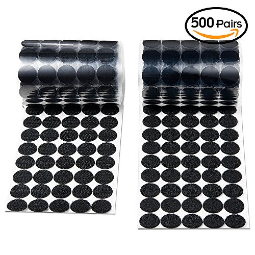 Heze 1000 pcs (500 Pair Sets) 20mm Diameter Sticky Back Coins Hook & Loop Self Adhesive Dots Tapes (Black)