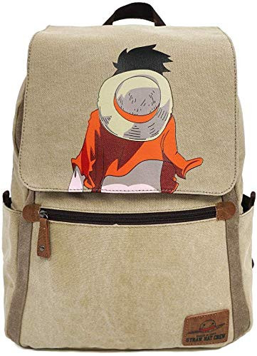 Elegant Anime Character Cosplay Linen Daypack Backpack for Monkey D. Ruffy Motif, Beige