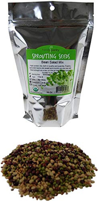Bean Salad Sprouting Seed Mix- Organic- 1 Lbs- Mix of Bean Sprout Seeds: Adzuki, Mung Bean, Green Lentil & Radish. For Sprouting Sprouts, Soup, Food Storage