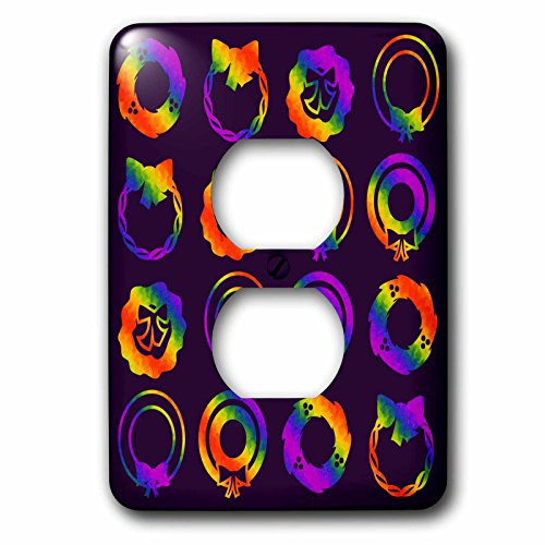3dRose lsp_203212_6 Rainbow Holiday Wreaths On Purple 2 Plug Outlet Cover Multicolor