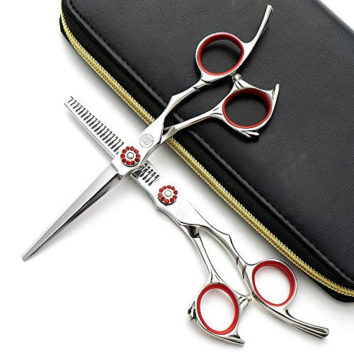 Moontay 6.0" Hair Cutting Scissors Set, Professional Barber Stylist Thinning Shears, Salon Hair Scissors, 440C Japanese Stainless Steel Hairdressing Scissors (Red)