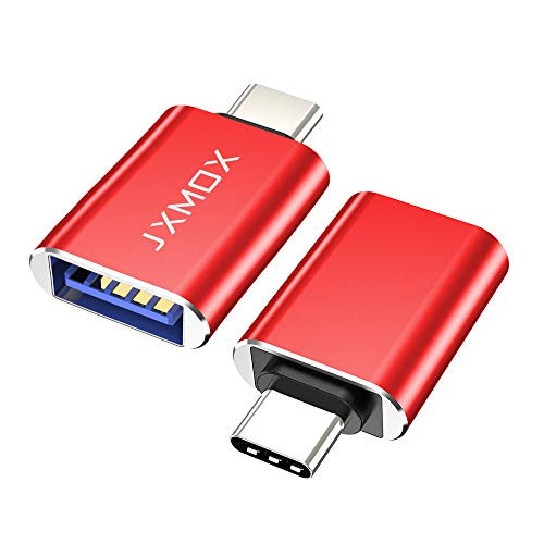 USB C to USB Adapter [2-Pack], JXMOX Thunderbolt 3 to USB 3.0 OTG Adapter Compatible MacBook Pro,Chromebook,Pixelbook,Microsoft Surface Go,Galaxy S8 S9 S10 S20 Plus,Note 8 9,LG V35 G7,Pixel 2 3(Red)