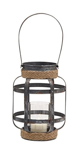 Deco 79 87964 Metal Glass Rope Candle Lantern