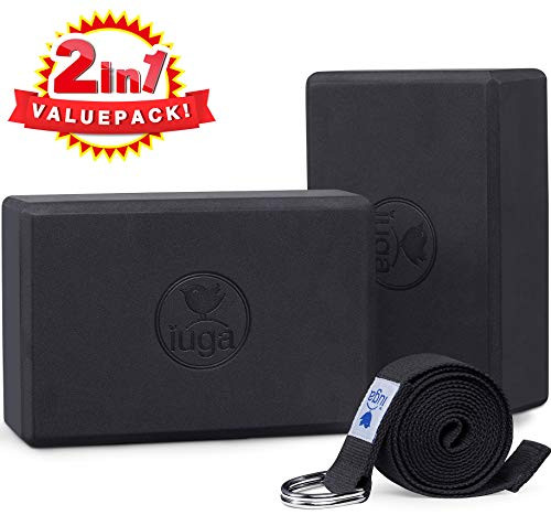 IUGA Yoga Block 2 Pack with Yoga Strap, High Density Yoga Blocks 9x6x3to Improve Strength, Flexibility and Balance, Light Weight and Non-Slip Surface for Yoga, Pilates and Meditation IUGA Yoga Block 2 Pack with Yoga Strap, High Density Yoga Blocks 9x6x3to Improve Strength, Flexibility and Balance, Light Weight and Non-Slip Surface for Yoga, Pilates and Meditation