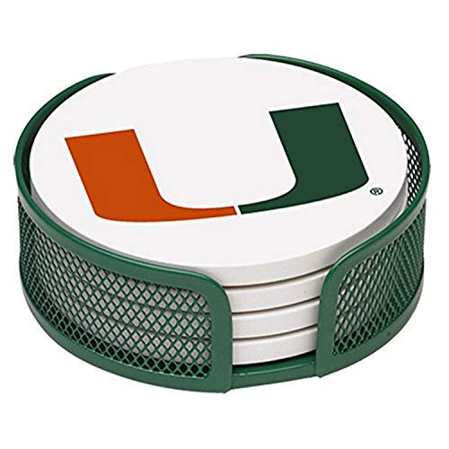 Thirstystone Stoneware Drink Coaster Set with Holder, University of Miami