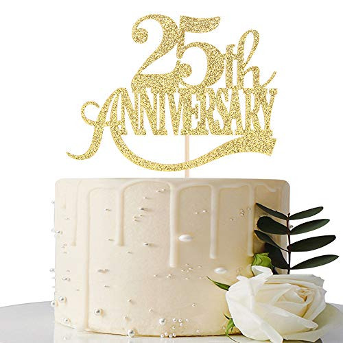 Gold Glitter 25th Anniversary Cake Topper - for 25th Wedding Anniversary / 25th Anniversary Party / 25th Birthday Party Decorations Gold Glitter 25th Anniversary Cake Topper - for 25th Wedding Anniversary / 25th Anniversary Party / 25th Birthday Party Decorations