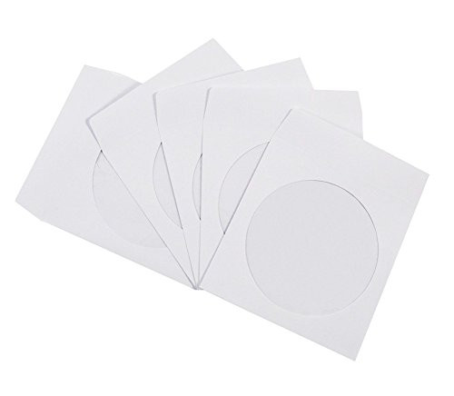 Ocharzy White CD DVD Paper Sleeves with Clear Window (100 Pack, White)
