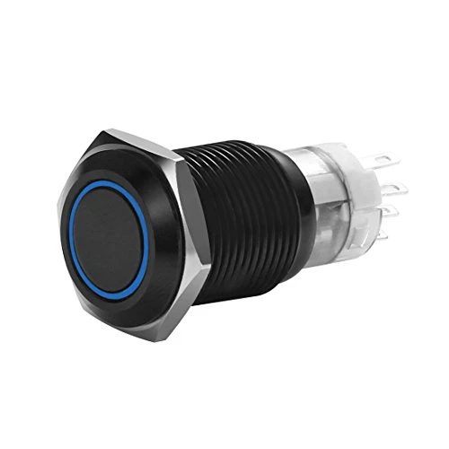 WerFamily 16mm Latching Push Button Switch 1NO 1NC SPDT ON/Off Waterproof Round Black Shell Aluminum Alloy with Blue LED Angel Eye