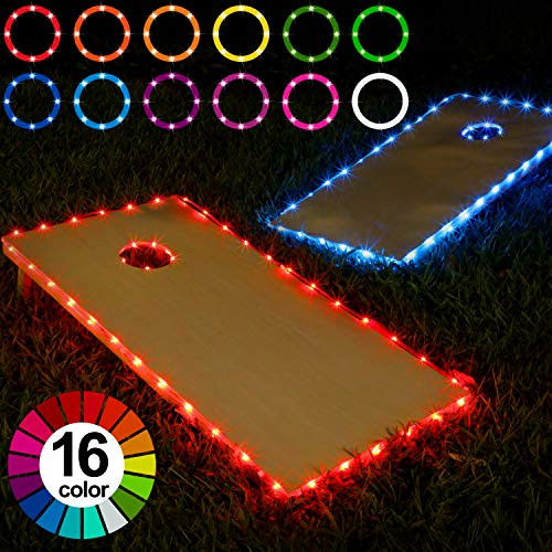 Frienda Cornhole Lights, 16 Colors Change Cornhole Board Edge and Ring LED Lights with Remote Control for Family Backyard Bean Bag Toss Cornhole Game, 2 Set (4 × 2 ft)
