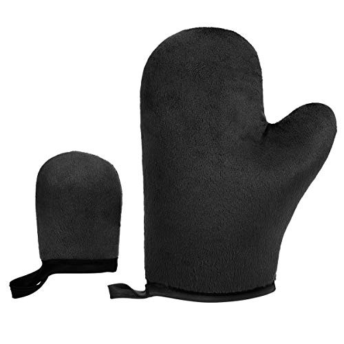 Self Tanning Mitt Tan Mitt Tanning Mitt Applicator with Thumb and Face Applicator Mitt Washable Reusable Sunless Tanner Mitt Tools Set for Mousse, Lotion, Spray and Oil?Black?