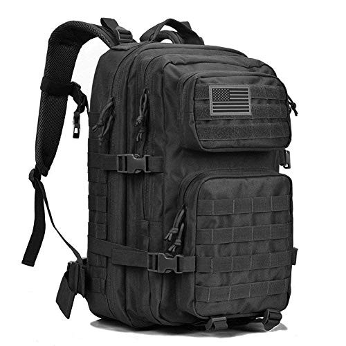 REEBOW GEAR Military Tactical Backpack Large Army 3 Day Assault Pack Molle Bug Bag Backpacks Rucksacks for Outdoor Hiking Camping Trekking Hunting Black (Renewed)