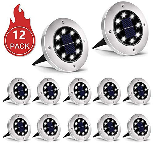 INCX Solar Ground Lights, 12 Packs 8 LED Solar Garden Lamp Waterproof In-Ground Outdoor Landscape Lighting for Patio Pathway Lawn Yard Deck Driveway Walkway White (Renewed)