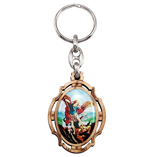 St. Michael Olive Wood Keychain