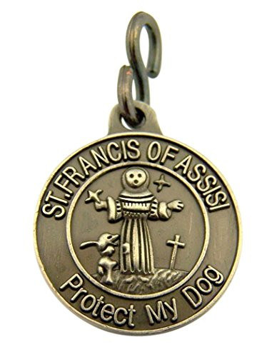 Religious Gifts Pewter Saint Francis of Assisi Protect My Dog Collar Medal, 1 Inch