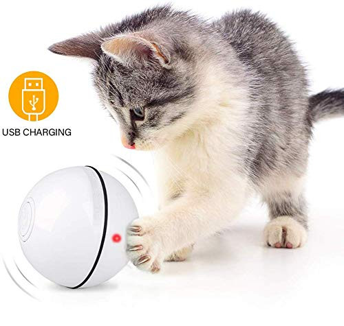 Interactive Cat Toy Ball 360-Degree Automatic Rotating Ball with LED Lights, Smart Pet Toy USB Rechargeable Sports Ball Kitten Funny Chaser Roller Toy, The Best Entertainment Exercise Gift for Kitten