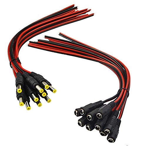TOUHIA DC Power Pigtail Cable, 12V 5A Male & Female Connectors for CCTV Security Camera and Lighting Power Adapter(10 Pairs)