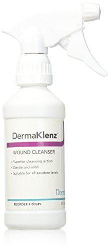 DermaKlenz Skin Cleansing Wound Wash, 8 oz. Spray Bottle  No Rinse Saline Solution, Zinc Infused, Latex and Detergent Free - Non-Irritating Antiseptic for Scrapes, Cuts, Scars, Piercings