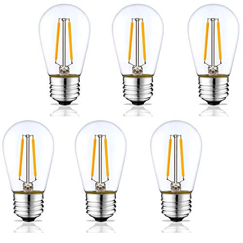 Bulbstring S14 2W Dimmable LED Edison Light Bulbs for Outdoor String Lights Filaments Lighting - 2 Watt LED Cafe Replacement Bulbs Replace 20W/25W Incandescent Bulb Lights - E26 Base - 2200K - 6 Pack