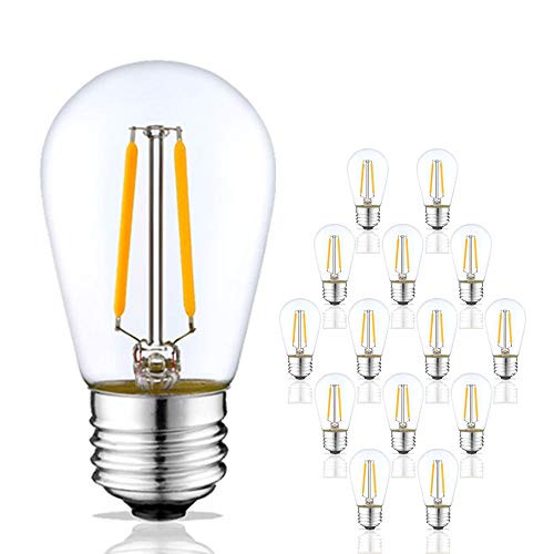 Bulbstring S14 2W Dimmable LED Edison Light Bulbs for Outdoor String Lights Filaments Lighting - 2 Watt LED Cafe Replacement Bulbs Replace 20W/25W Incandescent Bulb Lights - E26 Base - 2700K - 15 Pack