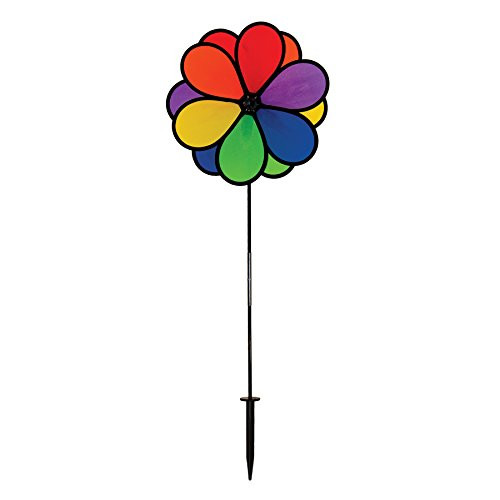 In the Breeze 2745 Double Dazy Flower Wind Colorful Garden Spinner, 14", Rainbow