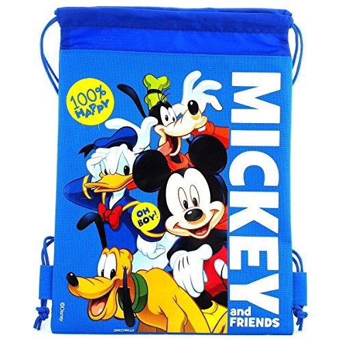 Disney Mickey Minnie Mouse & Friends Drawstring Backpack Sling Tote Gym Bag (Blue)