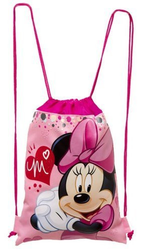 Disney Minnie Mouse Drawstring Backpack Sling Tote School Sport Gym Bag (Pink)