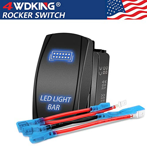 LED Light Bar Rocker Switch - 4WDKING Momentary On/Off Push Button Toggle Switch with Jumper Wire 5 Pins Blue LED Lights 20A 12V. (Blue Light - LJ34)