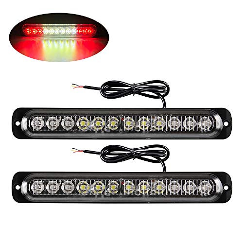 Yifengshun LED Emergency Strobe Lights Bar, Universal 2pcs 12 LED Surface Mount Emergency Warning Hazard Flashing Strobe Light Bar for Truck, Off Road Vehicle, ATVs,Motorcycle(Red&White)