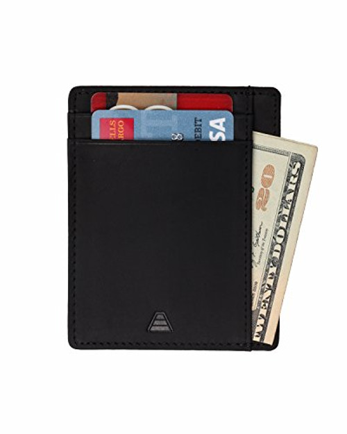 Andar Leather Slim Wallet, Minimalist Front Pocket RFID Blocking Card Holder Made of Full Grain Leather - The Scout (Black)