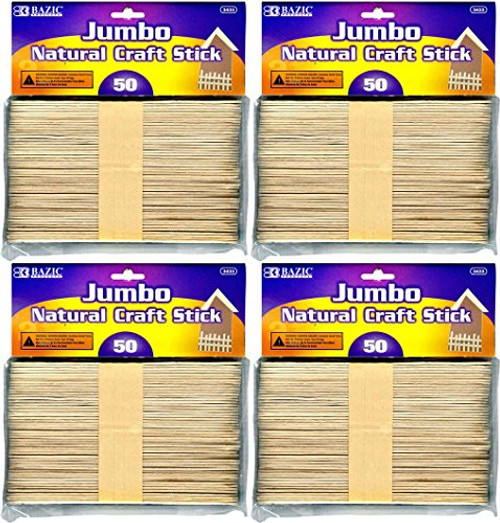 4 Pk, BAZIC Jumbo Natural Craft Stick, Wood 50 Per Pack (Total 200)