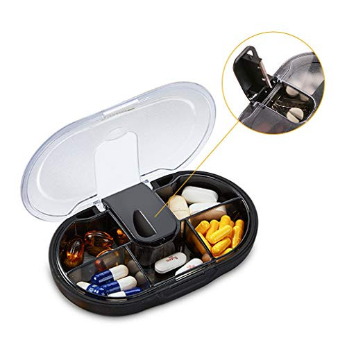 Pill Cutter, Pill or Vitamin Pill Splitters, Pill Splitters for Small or Large Pills, Includes 5 Compartments Pill Box (Black)