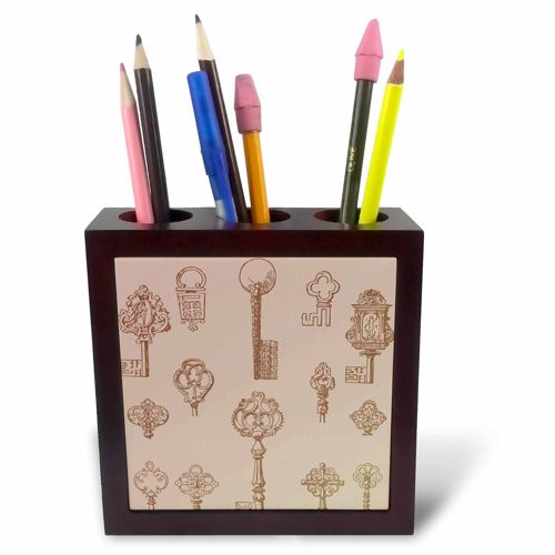 3dRose ph_110553_1 Vintage Keys Steampunk Odd Art-Tile Pen Holder, 5-Inch