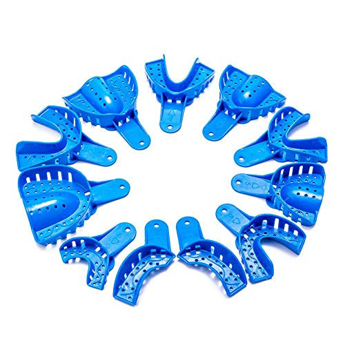 EasyinsmilePeforated Dental Impressions Trays Dentist Supply Plastic Teeth Holder for Oral Tool (Full Set- Different Size - 11pcs)
