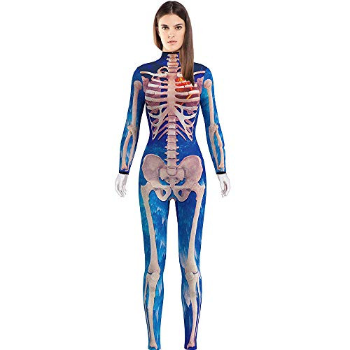 BOMBAX Women Skeleton Halloween Costume Bodysuit Cop Cosplay Jumpsuits and Rompers Blue