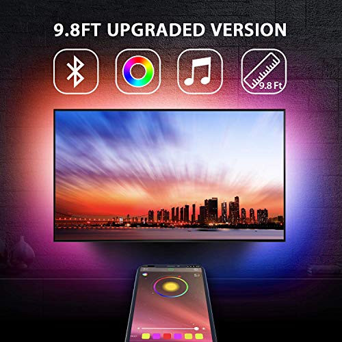 Nexillumi 9.8 Feet TV Backlights USB Light Strip Kit APP Control Sync to Music, Bias Lighting, 5050 RGB Waterproof IP65 USB LED Strip Lights Compatible with Android iOS (Best for 44"-65" TV) (Renewed)