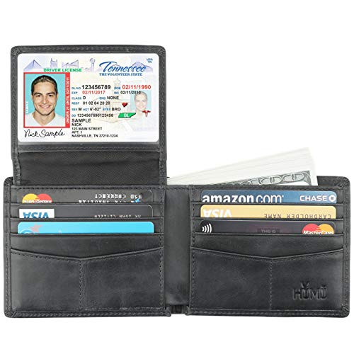 Wallet for Men-Genuine Leather RFID Blocking Bifold Stylish Wallet With 2 ID Window (Dark Blue)