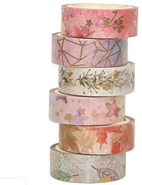 6 Rolls Masking Tape for Scrapbook, Planner, Arts & Crafts,Washi Tape Set Floral 6 Rolls Gold Foil - 15mm Wide 6 Rolls Masking Tape for Scrapbook, Planner, Arts & Crafts,Washi Tape Set Floral 6 Rolls Gold Foil - 15mm Wide