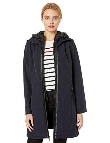 BCBGeneration Women's Center Zip Soft Shell with Quilted Hood, Navy, XSmall