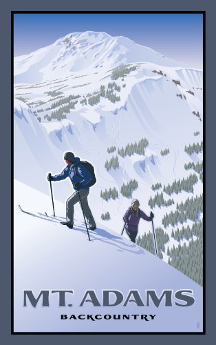 Northwest Art Mall Mt Adams Washington Backcountry Skiers Artwork by Paul B. Leighton, 11-Inch by 17-Inch