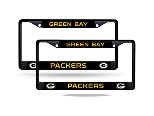 Rico Green Bay Packers NFL Black Metal (2) License Plate Frame Set
