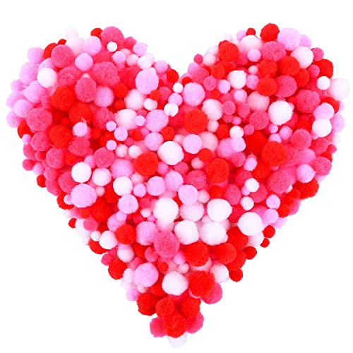 Coobey 600 Pieces Valentine Craft Pom Poms Assorted Sizes and Colors Pom Poms Balls for DIY Creative Crafts