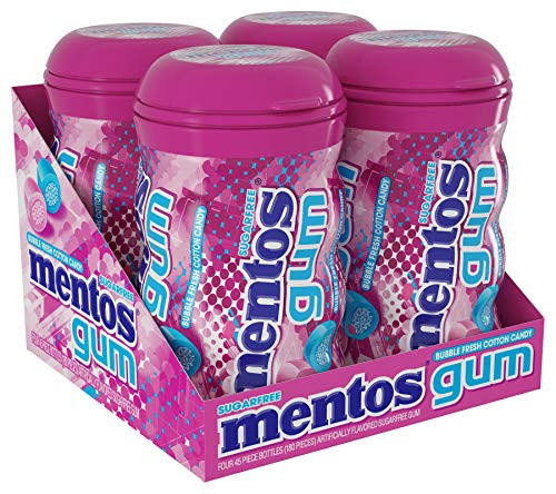 Mentos Sugar-Free Chewing Gum with Xylitol, Bubble Fresh Cotton Candy, 45 Piece Bottle (Bulk Pack of 4)