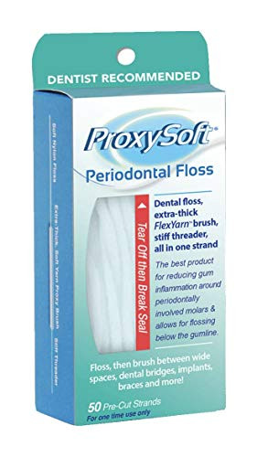 Dental Floss for Braces with Threader and Thick Proxy Brush for Daily Care of Periodontal Disease and Gum Health - Orthodontic Flossers for Braces and Teeth, Periodontal Floss by ProxySoft, Pack of 6