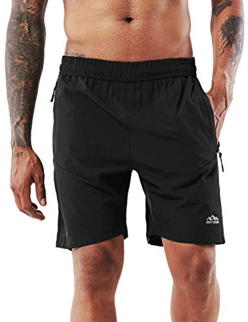 YAWHO Men's Workout Running Shorts Sports Fitness Gym Training Quick Dry Athletic Performance Shorts with Zip Pockets (Black (0366), M) YAWHO Men's Workout Running Shorts Sports Fitness Gym Training Quick Dry Athletic Performance Shorts with Zip Pockets (Black (0366), M)
