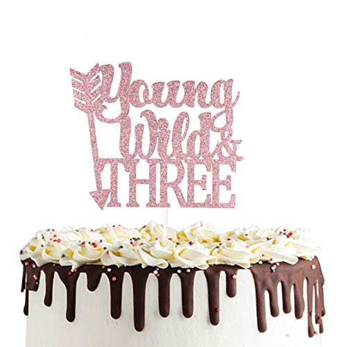 Young Wild and Three Cake Topper, Double Sided Rose Gold Glitter 3rd Birthday Cake Decorations Tribal Third Birthday Party Decorations Young Wild and Three Cake Topper, Double Sided Rose Gold Glitter 3rd Birthday Cake Decorations Tribal Third Birthday Party Decorations
