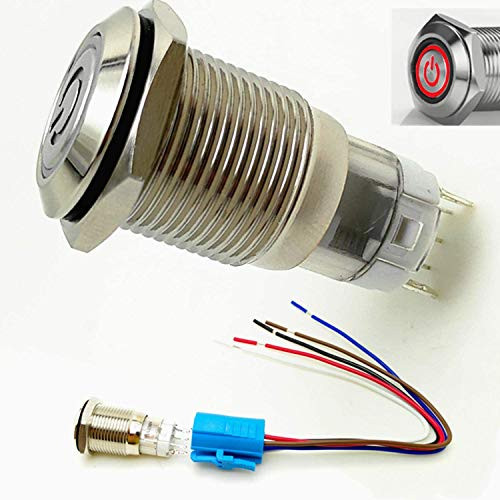 Viping car Horn Button Switch LED 16mm Ring Power Symbol with Light 12V Reset/self-Locking Metal Push Button Switch Metal Horn Switch Power Metal Toggle Switch Car Boat Motorcycle DIY Switch