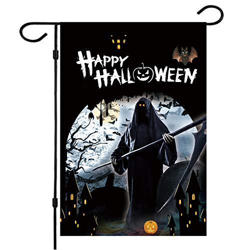 Halloween Garden Flag Double Sided Halloween Flag Outdoors 12.5 x18 Inch Small Halloween Yard Flag Decorative Halloween Witch Bat Grim Reaper House Flag