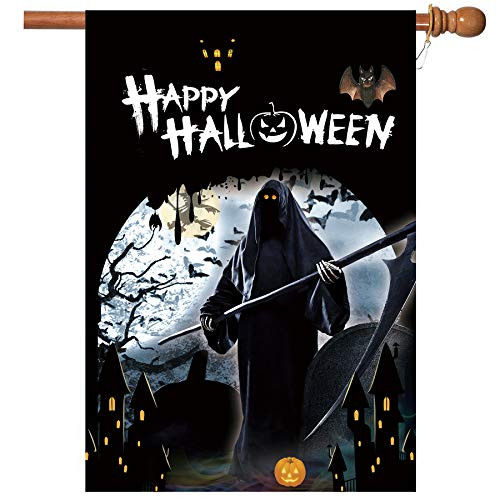 Halloween Flag Double Sided Halloween Garden Flag Outdoors 28 x 40 Inch Large Halloween Yard Flag Decorative Halloween Witch Bat Grim Reaper House Flag