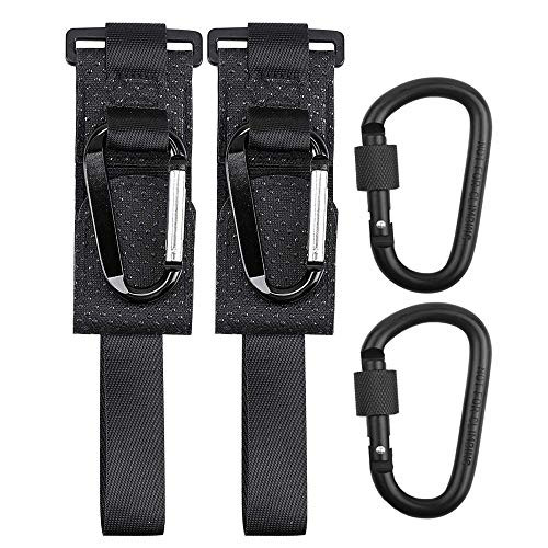 Baby Stroller Hooks Clips, Durable Mommy Bag Clips Hooks for Stroller to Hang Diaper Bags, Stroller Organizer, Purse - 2 Pack (2 Stroller Clips+2 Carabiner Clips)